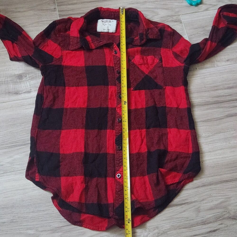 Arizona Jean Co Buffalo Plaid Flannel Shirt Womens Small Red Black Button Up - Picture 6 of 7